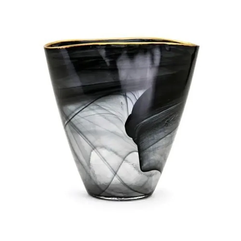 Goldsby Black and White Glass Vase 9.25 inches high x 9.25 inches wide x 4 inche